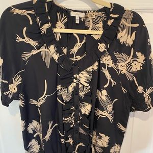Joie silk button up top with flower pattern